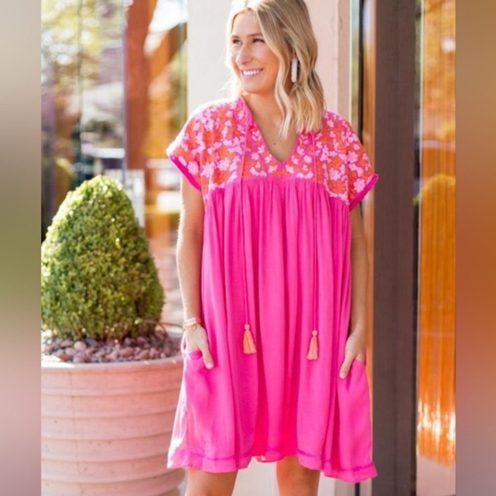 J. Marie embroidered tunic dress Laynie floral colorful tassels fringe mini